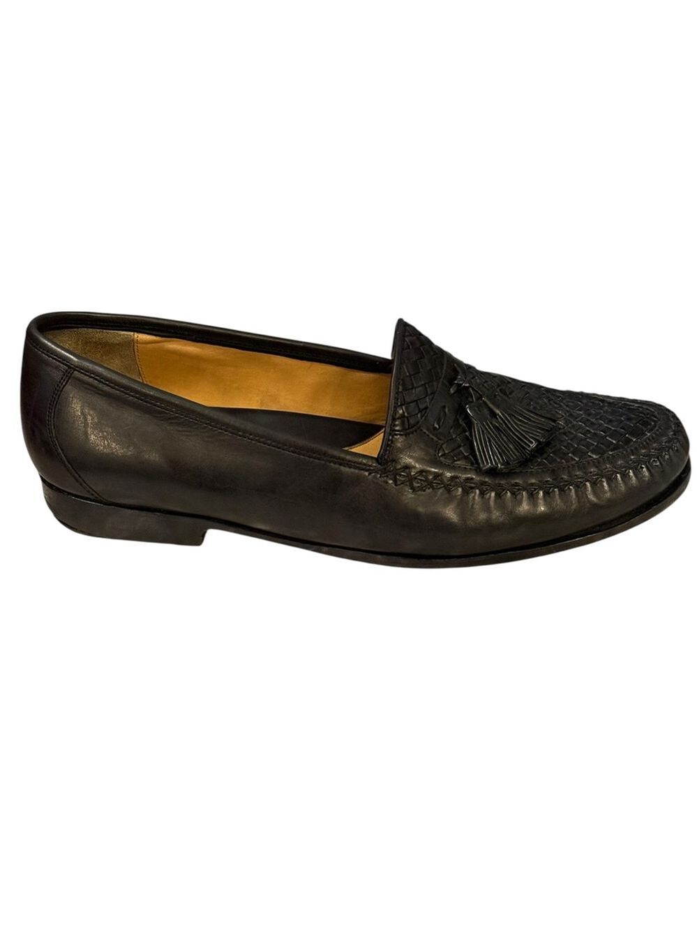 Johnston & Murphy Woven Leather Tassel Loafers Black Mens 10½ Medium - Picture 3 of 12